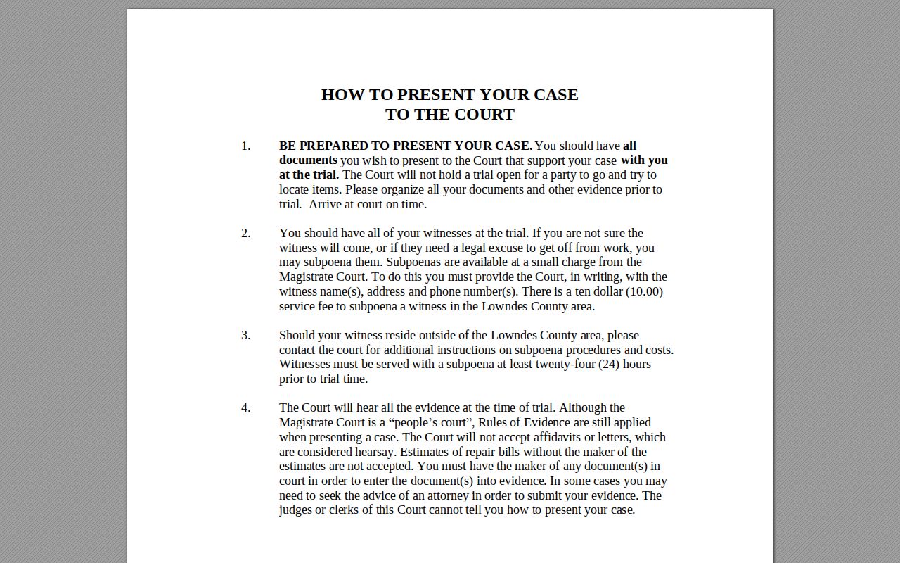 Lowndes County civil docket Magistrate case preparation