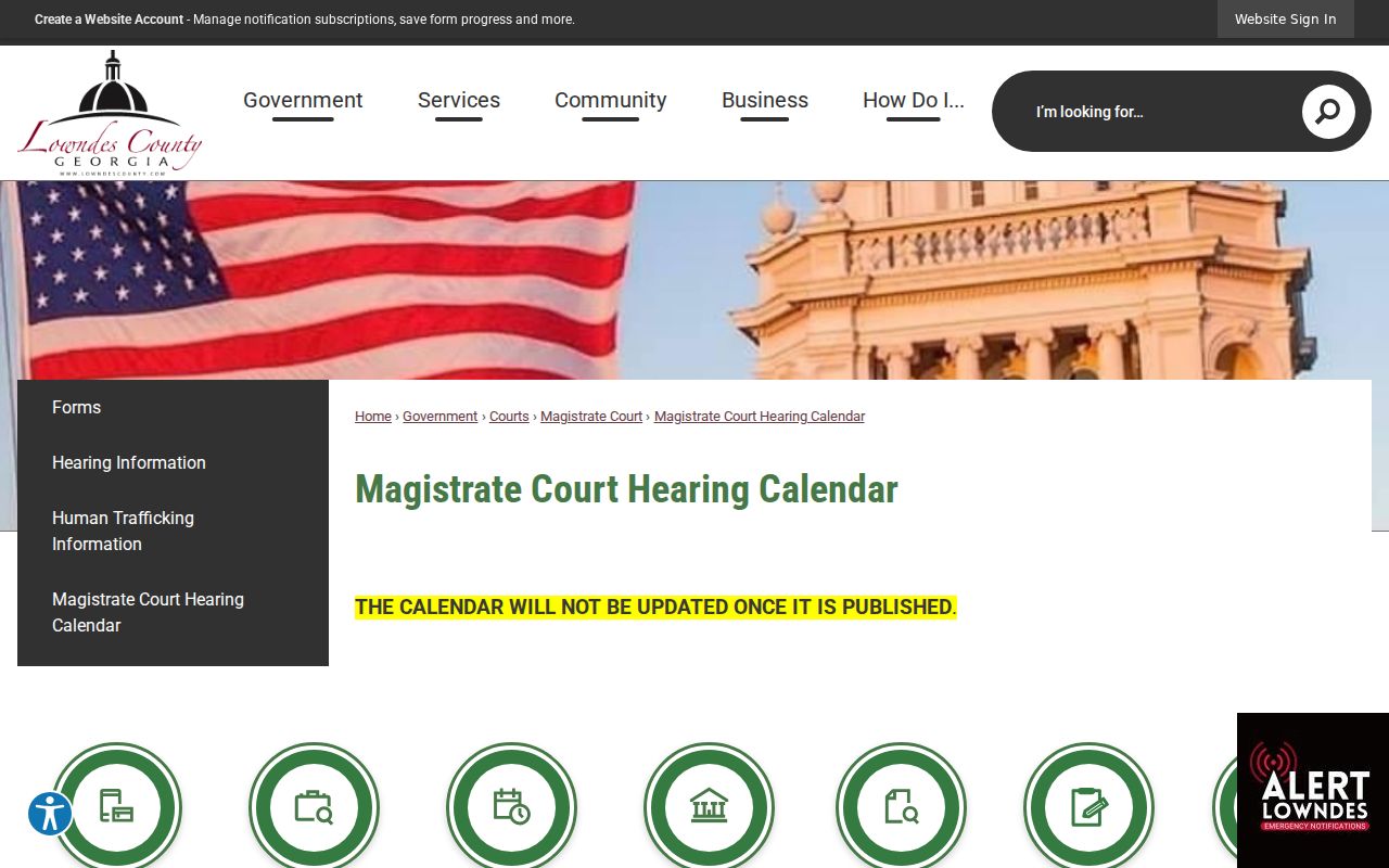 Lowndes Magistrate Court warning that its calendar is not updated after publication