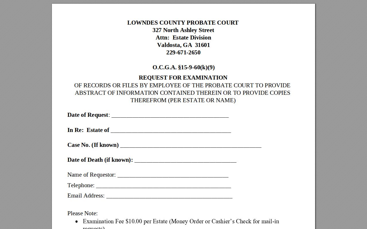 Lowndes County court records estate form