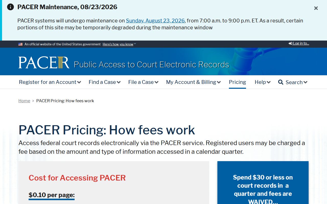 Lowndes County federal court record fees