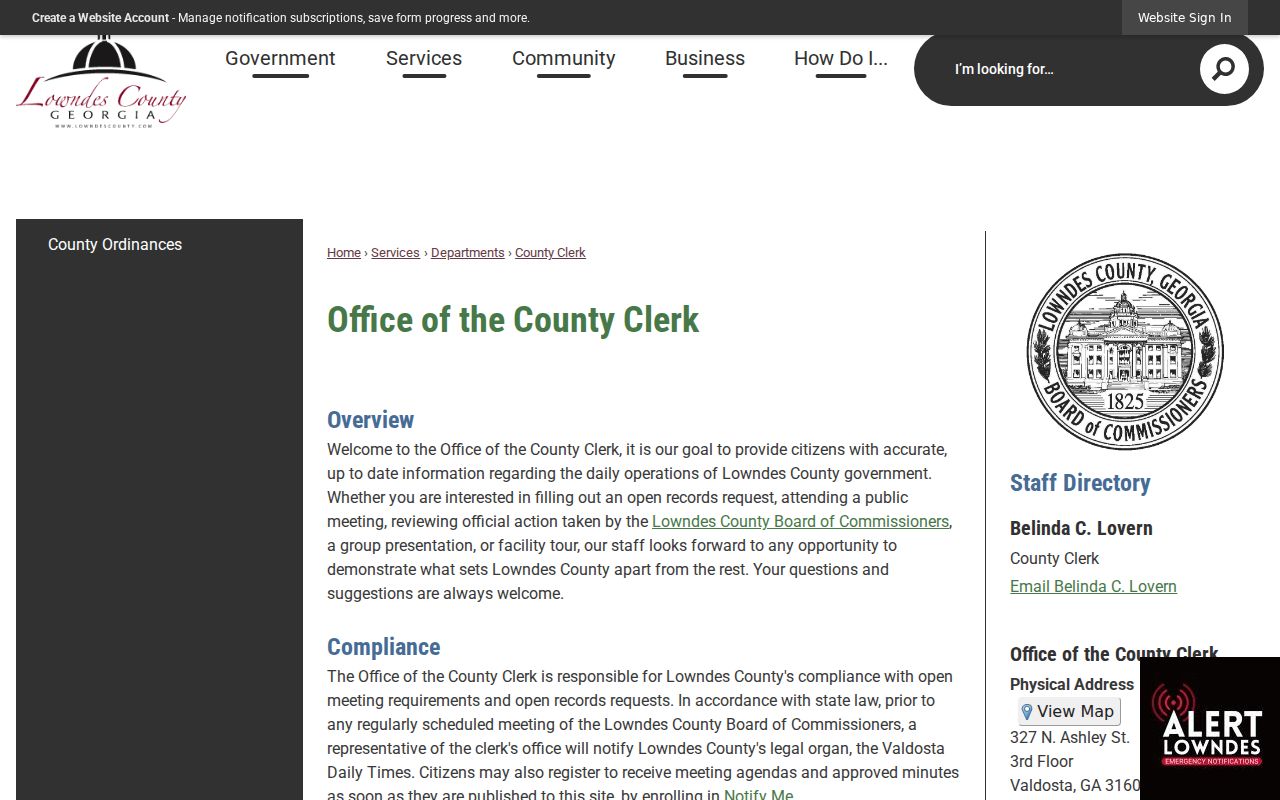 Lowndes County court docket and County Clerk routing warning
