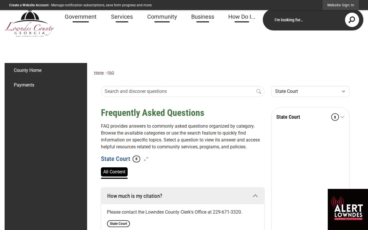 Lowndes County traffic ticket FAQ and court record instructions