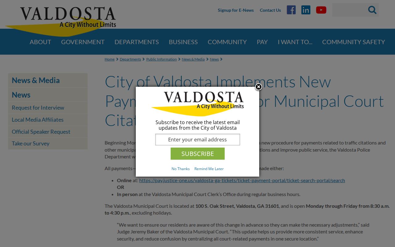 Lowndes County traffic court records Valdosta payment change